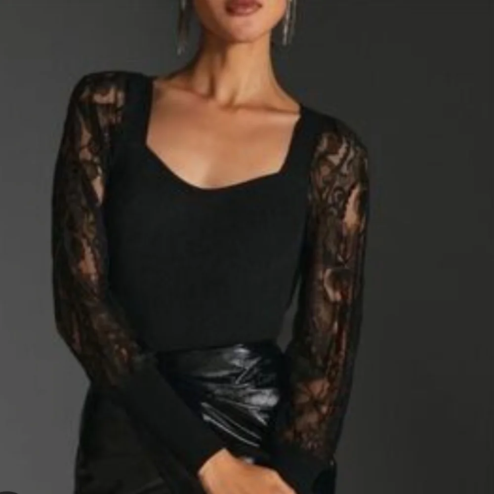 By Anthropologie Black Lace Long Sleeve Sleeve Sweater Top - Size M